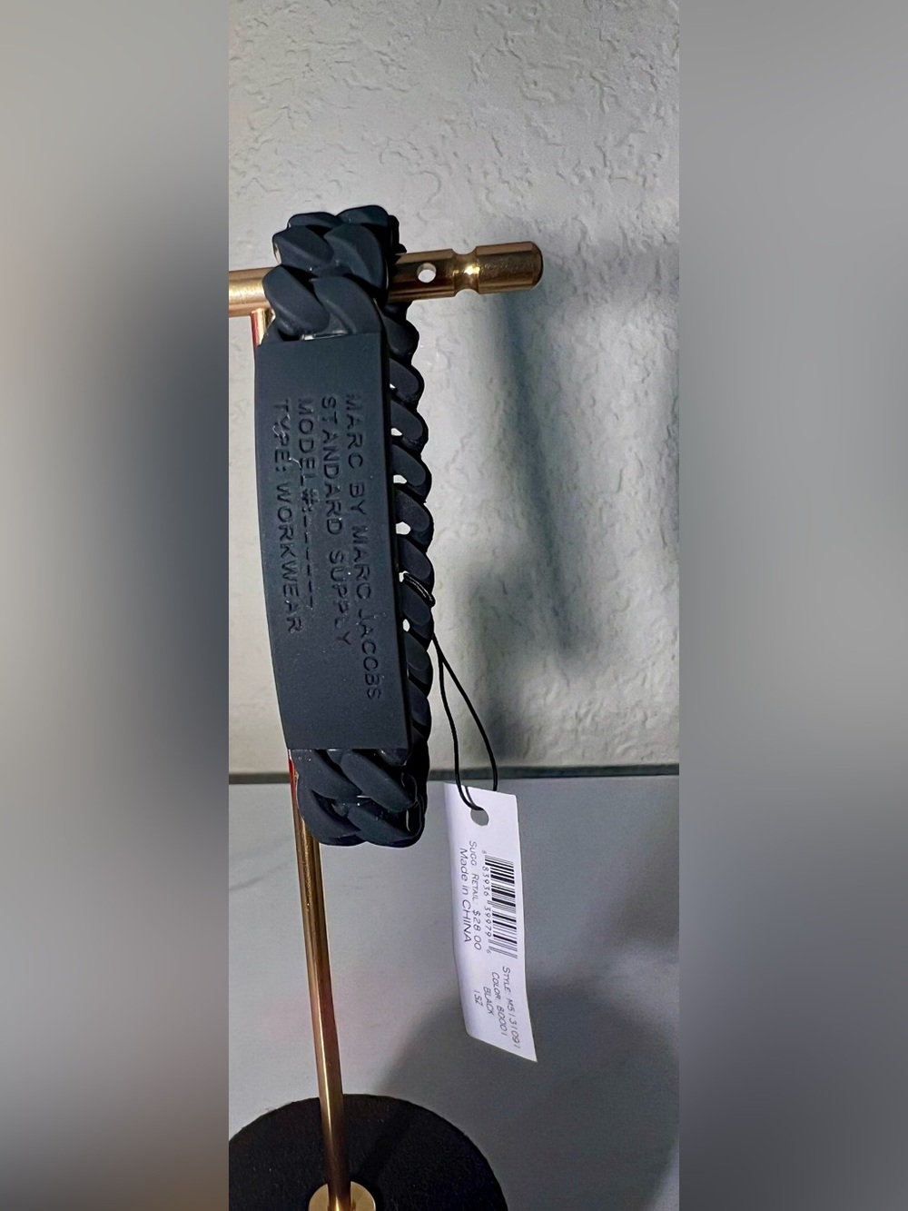 NWT Marc By Marc Jacobs Black Rubber Chain-Link Bracelet with Logo Plaque